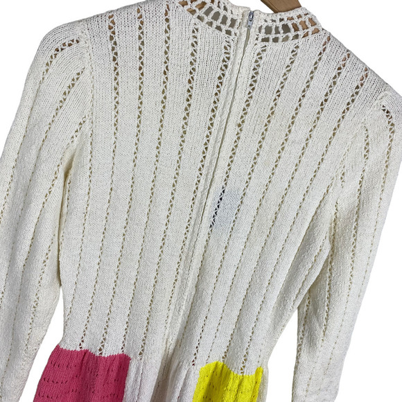 Vintage 1980s White Mock Neck Knit Patch Maxi Dress XS - Picture 6 of 6